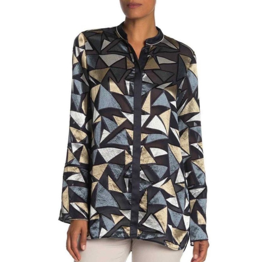 Lafayette 148 NY Desra Burnout Colliding Angles Tunic Blouse Women’s Med